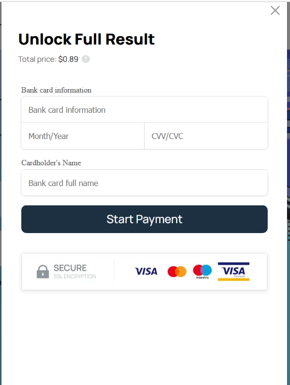 Pay for the service via credit card to access the location details