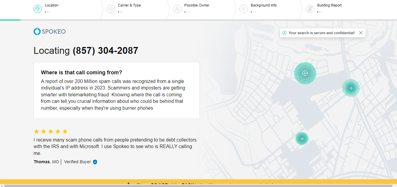 locate an unknow phone number using Spokeo