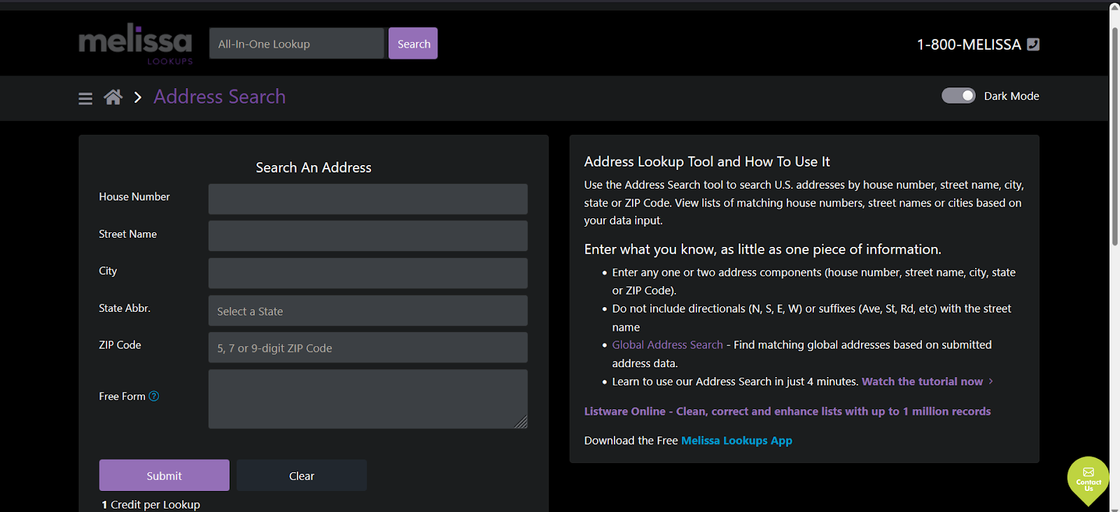 Melissa's Address Lookup Tool