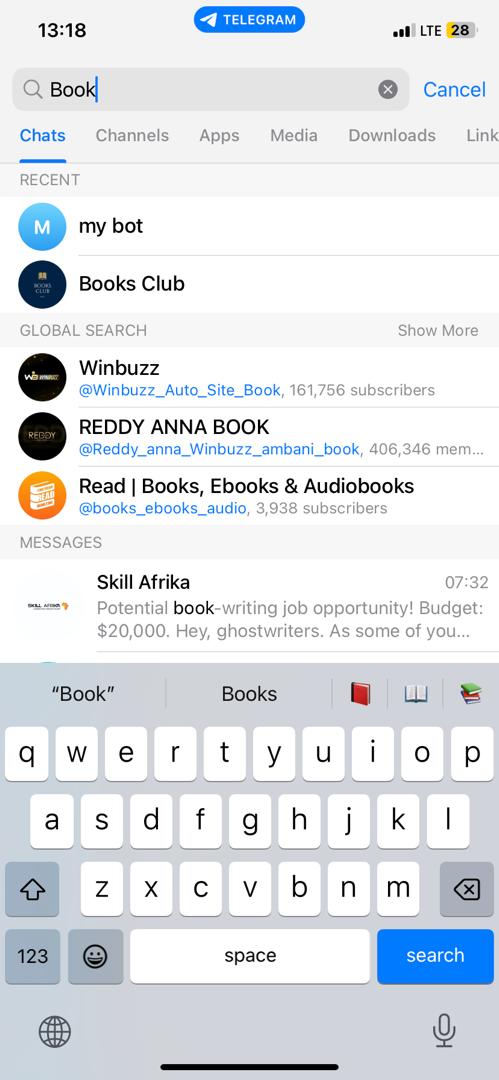 search a word on telegram