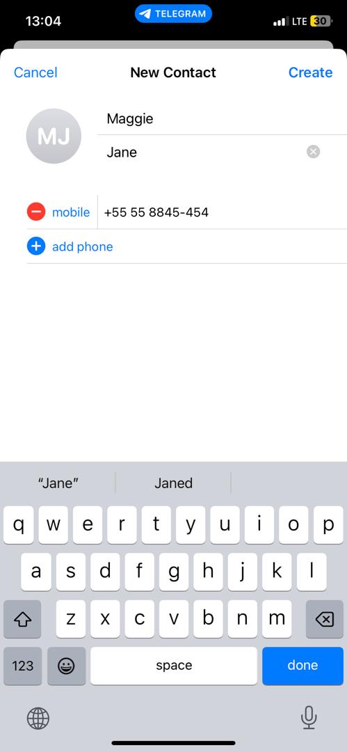 add new contact on telegram