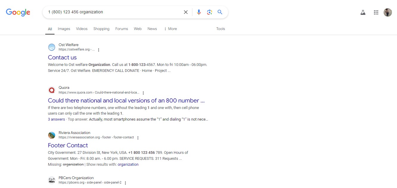 search 1-800 number​ on google