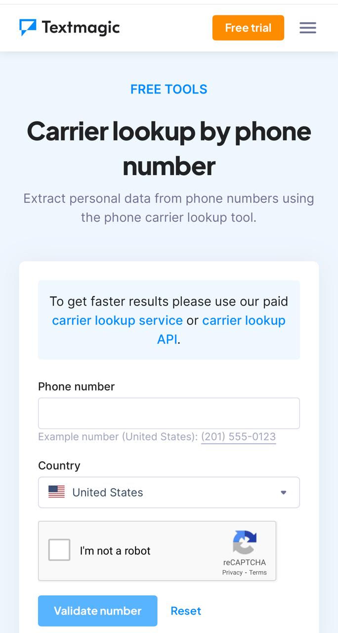 TextMagic Free Carrier Lookup 