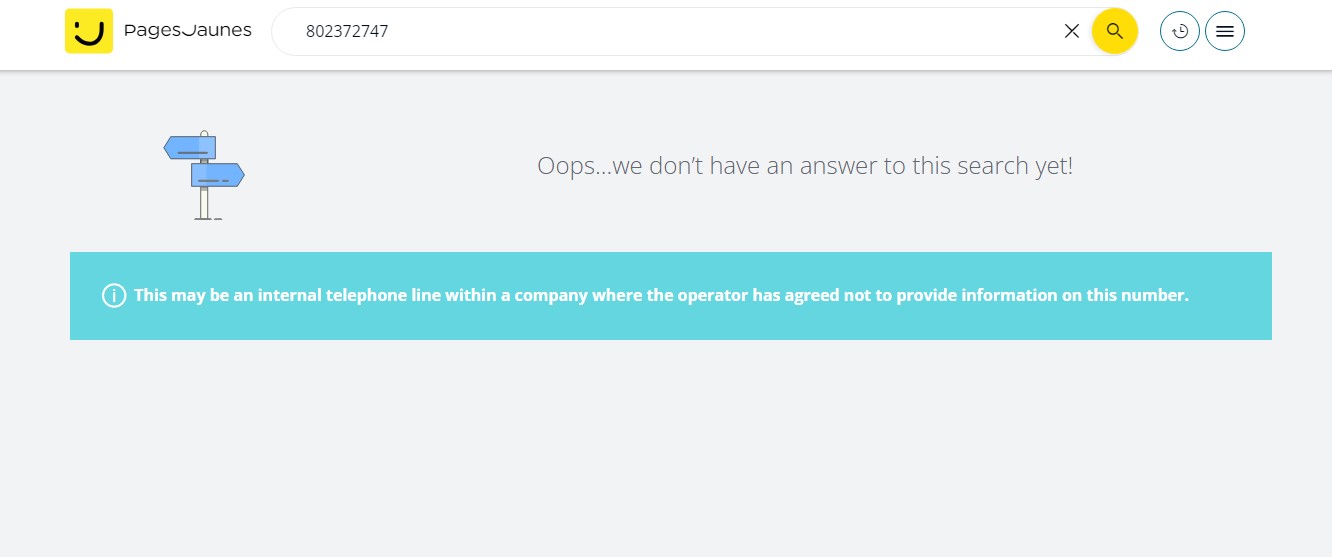 phone number lookup result on PagesJaunes