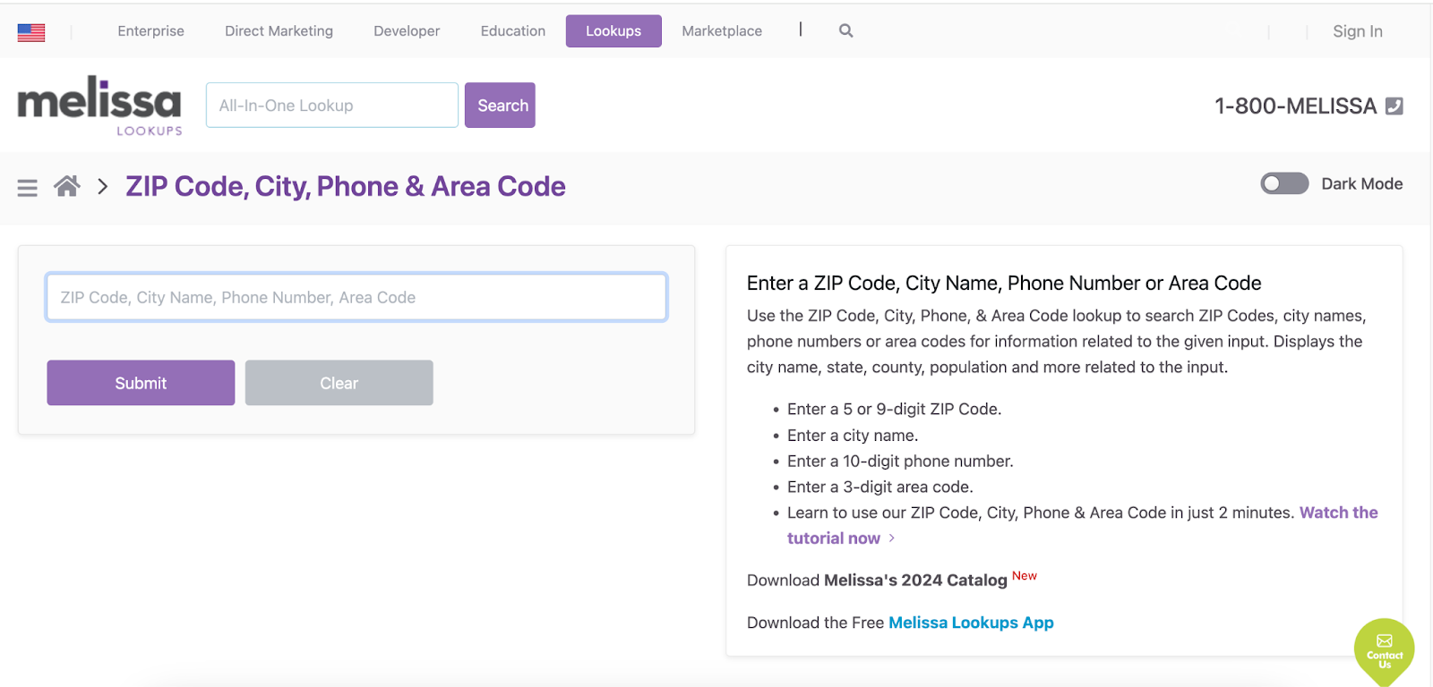 Melissa’s Zip Code Lookup