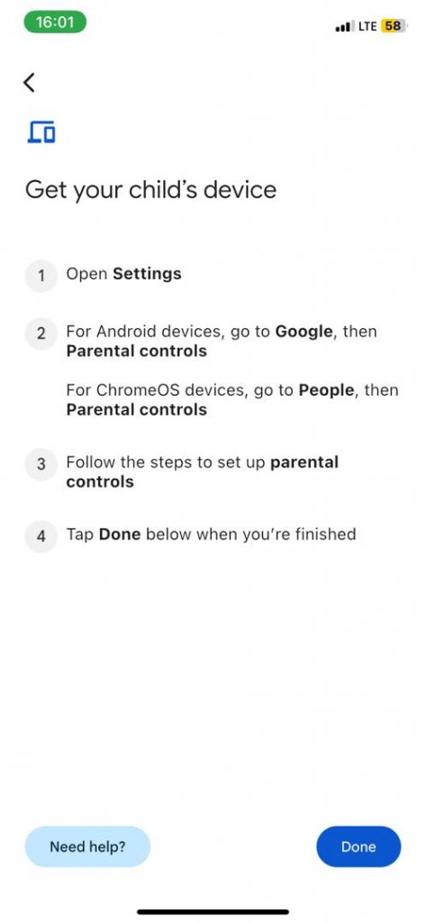 Go to your child’s device using the instructions shown