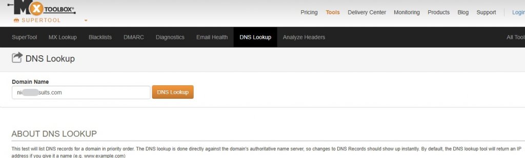 MxToolbox dns lookup