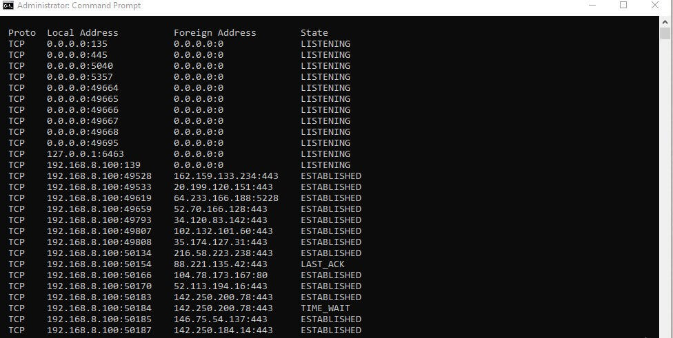 check under the established IP addresses