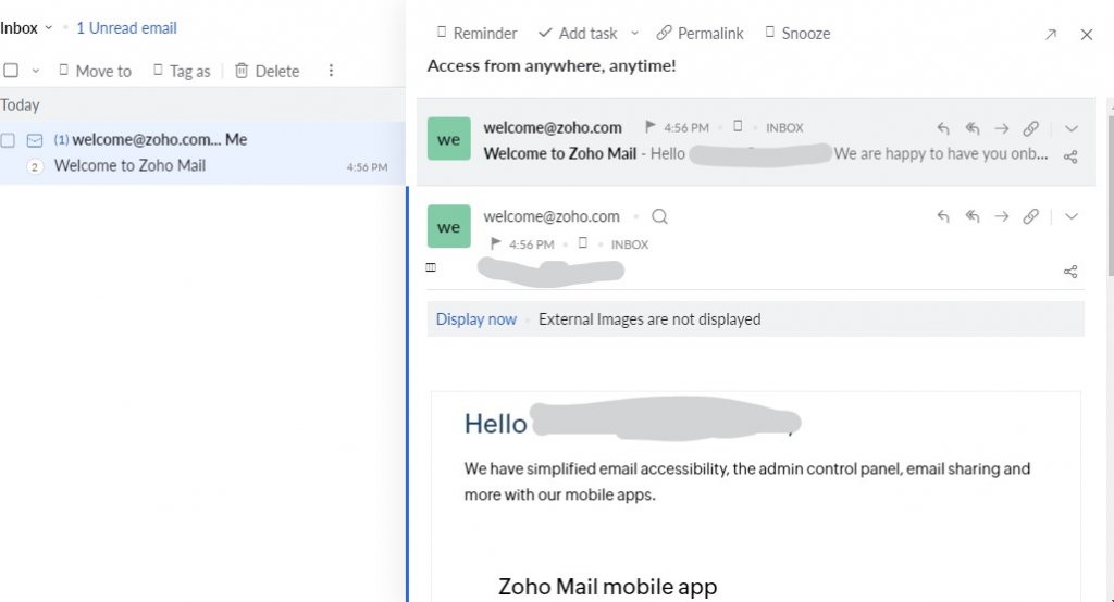 dropdown icon on zoho mail