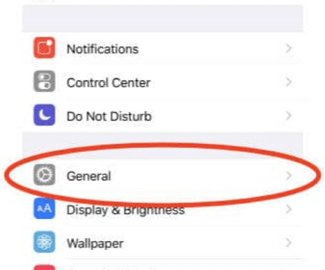 general on iphone setting