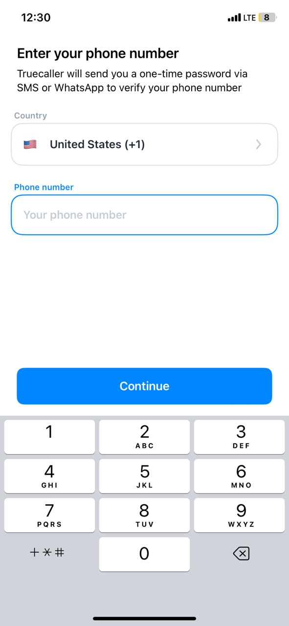 enter phone number on truecaller