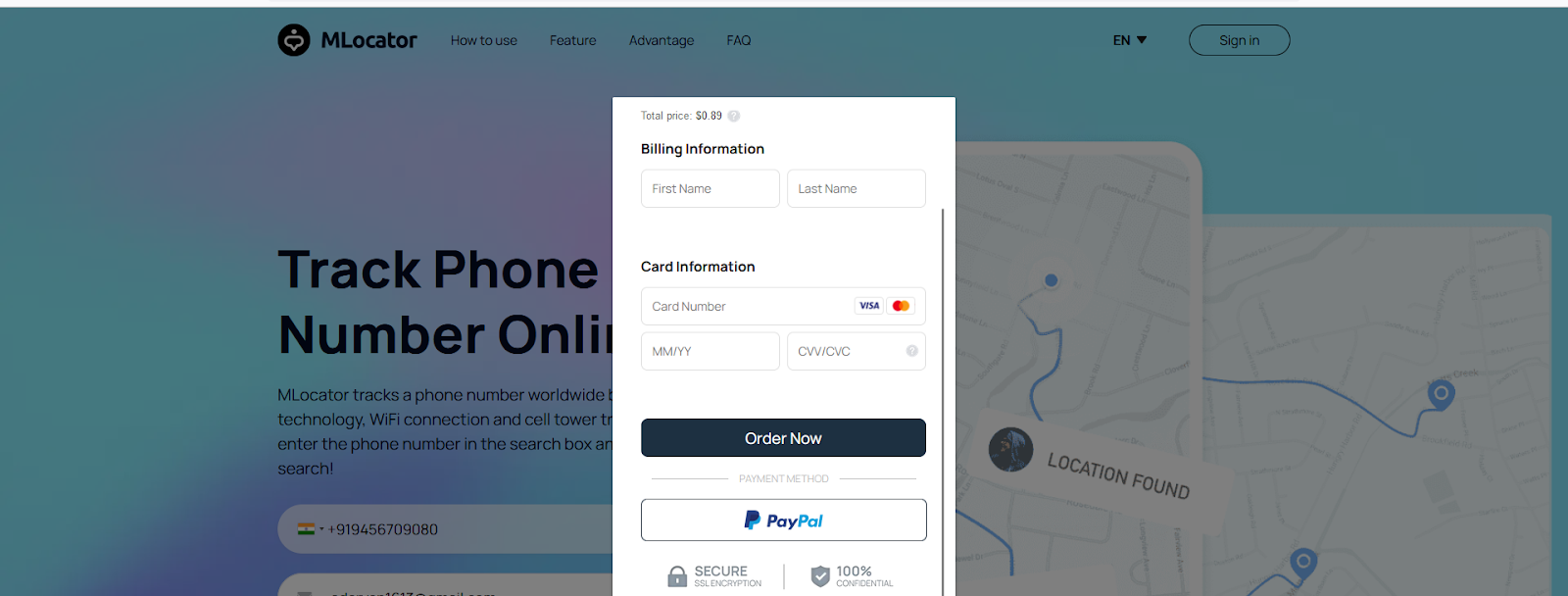 online payment of a phone number tracker