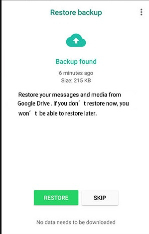 restora whatsapp backup