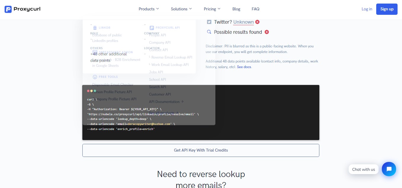 Proxycurl email lookup tool