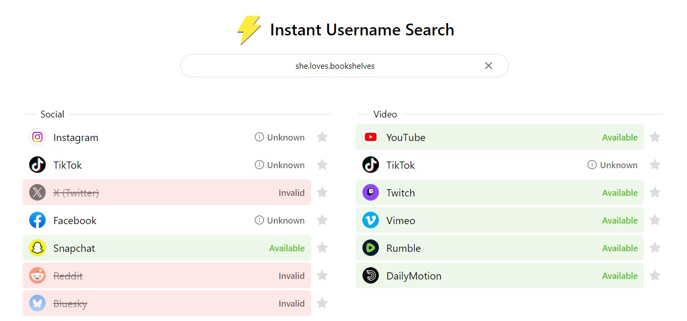 search username on InstantUsername