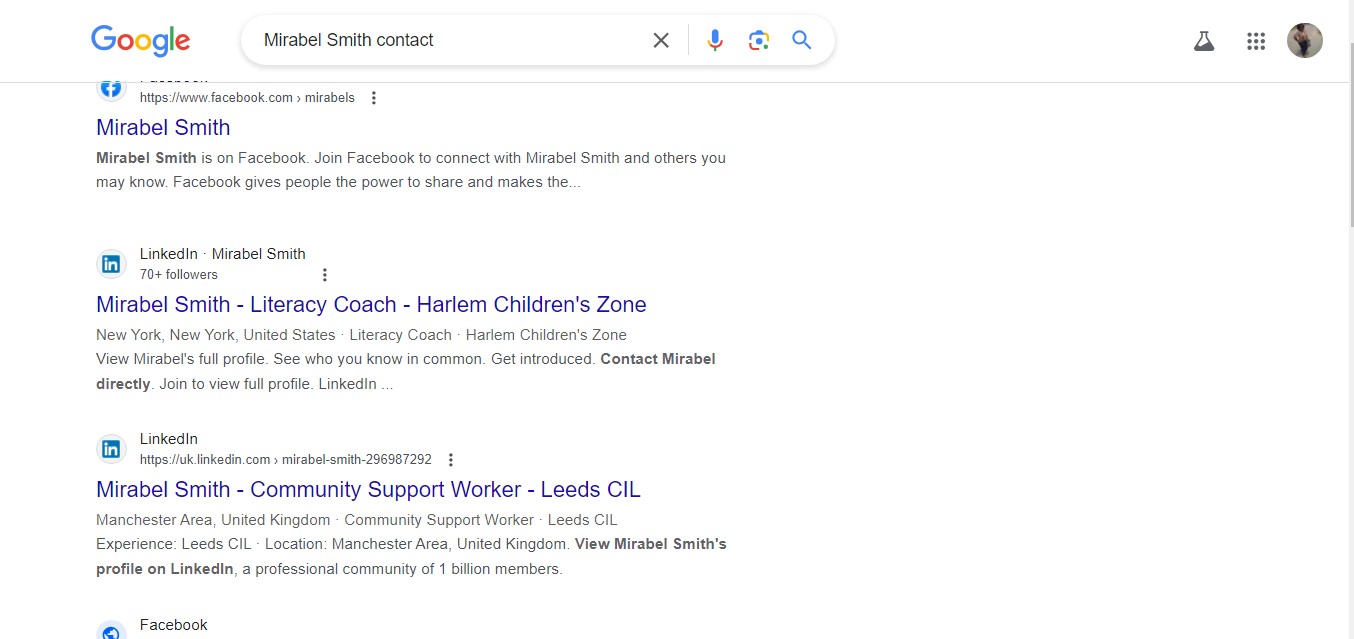 search contact info on google