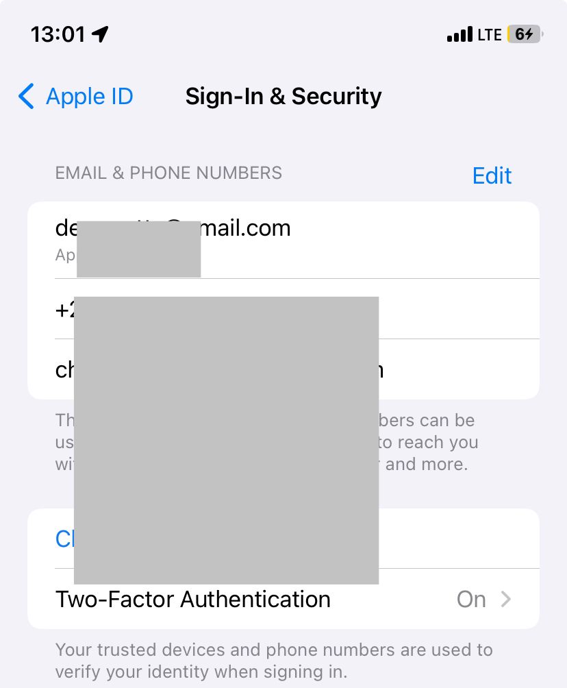 sign in and security on iphone