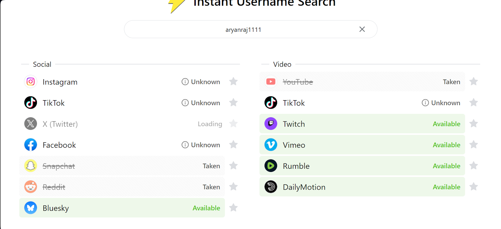 search a username on Instant Username Search