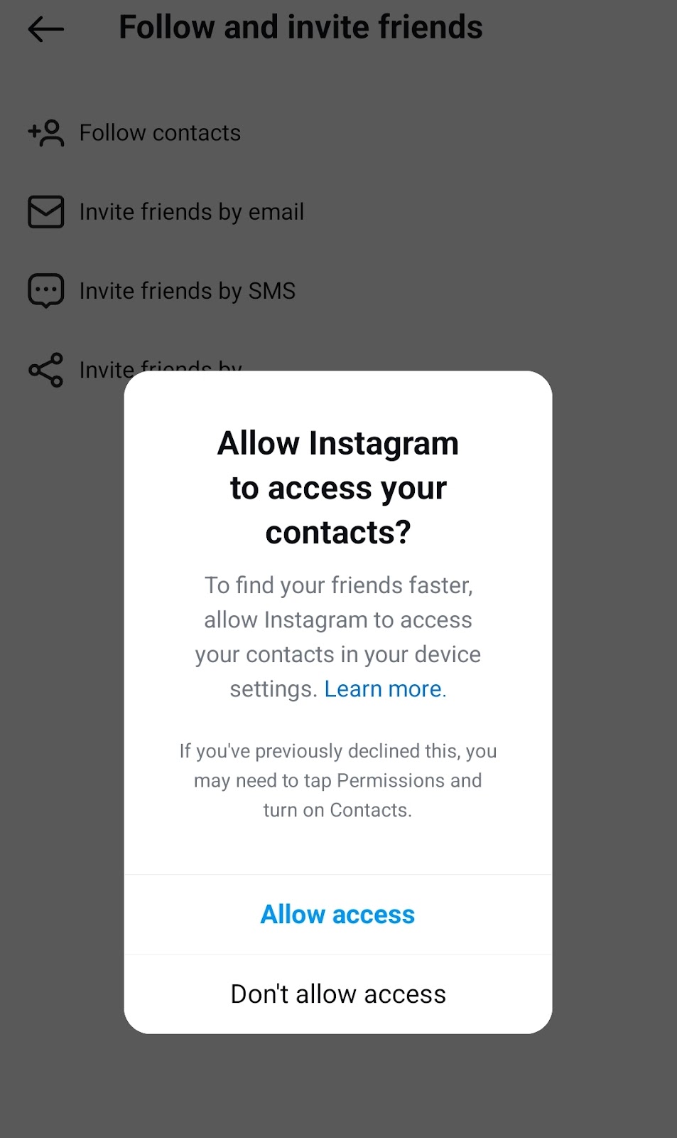 allow instagram to access your contacts