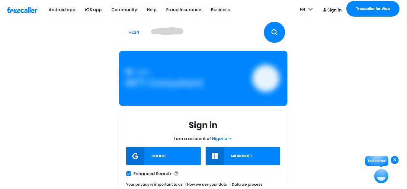 sign in Truecaller website