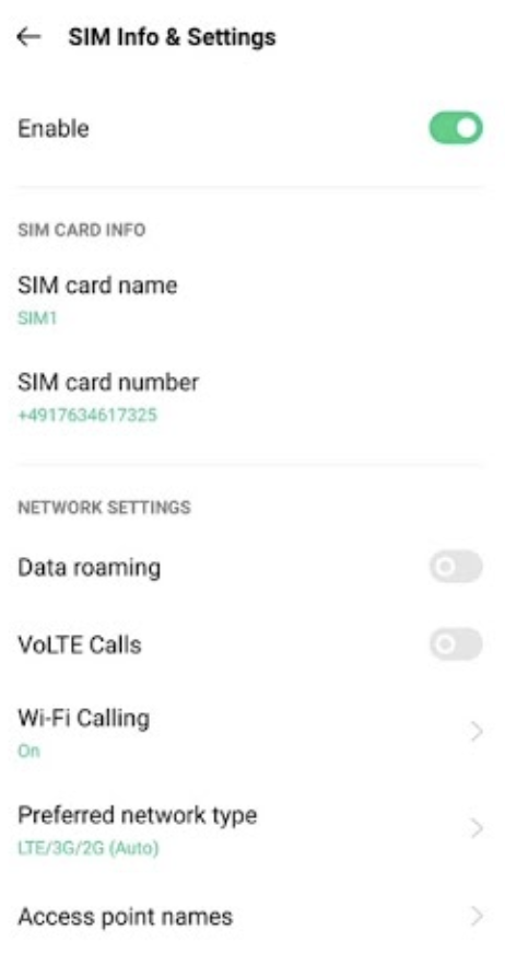 Sim info on Oppo