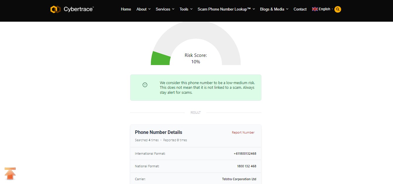 check spam calls on CyberTrace