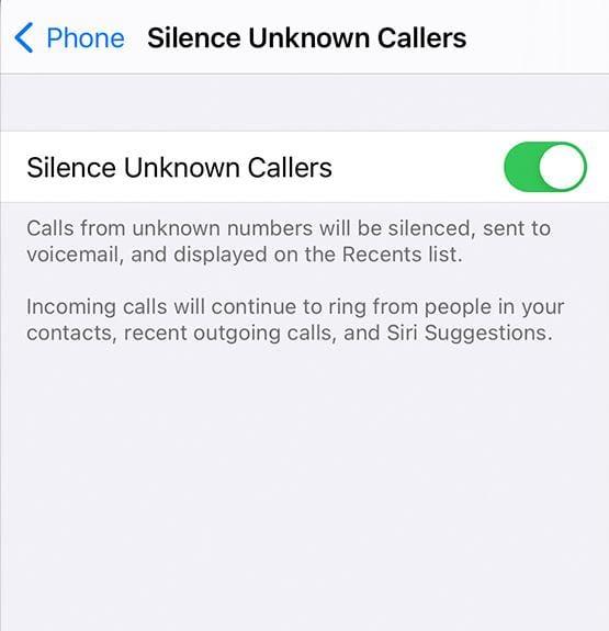 silence unknown calls on iphone