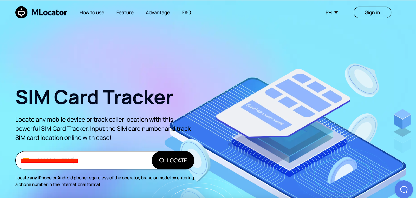 enter details on SIM Card Location Tracker