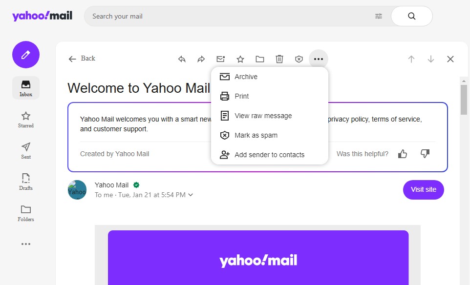 more icon on yahoo mail