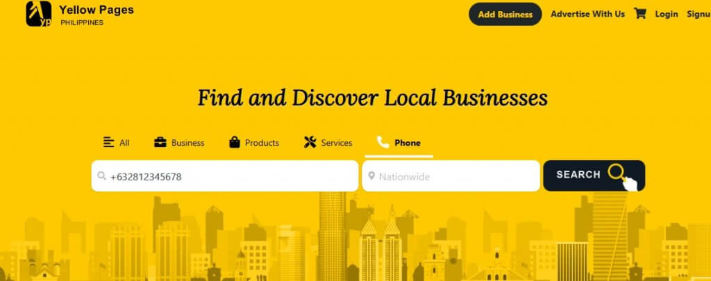 search a phone number on yellowpages