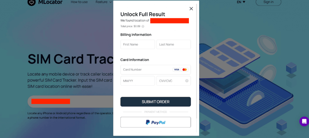 sim location tracker payment