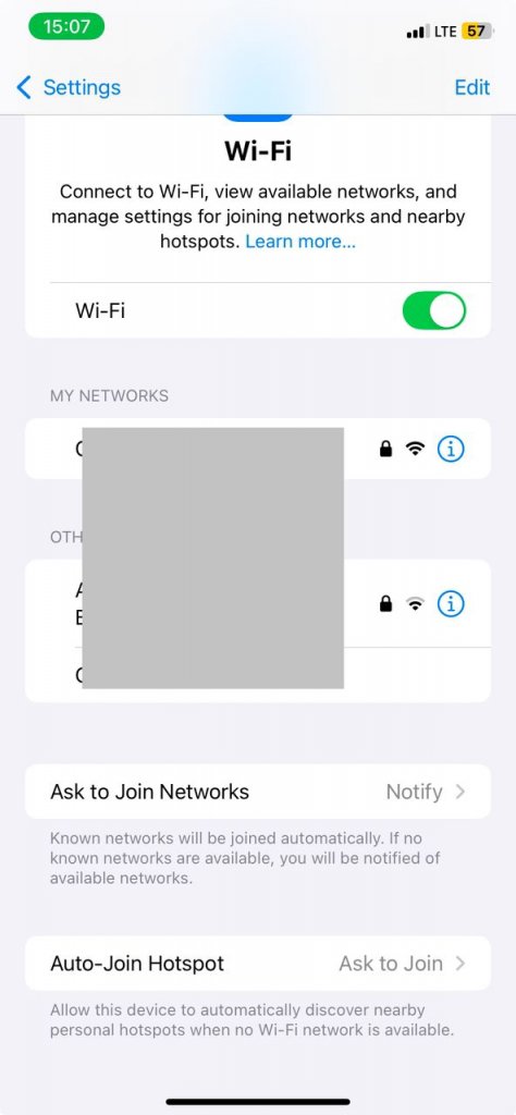 wifi setting on iphone