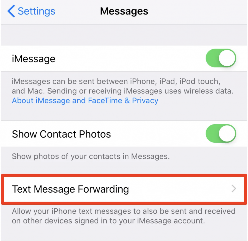 iPhone Text Message Forwarding